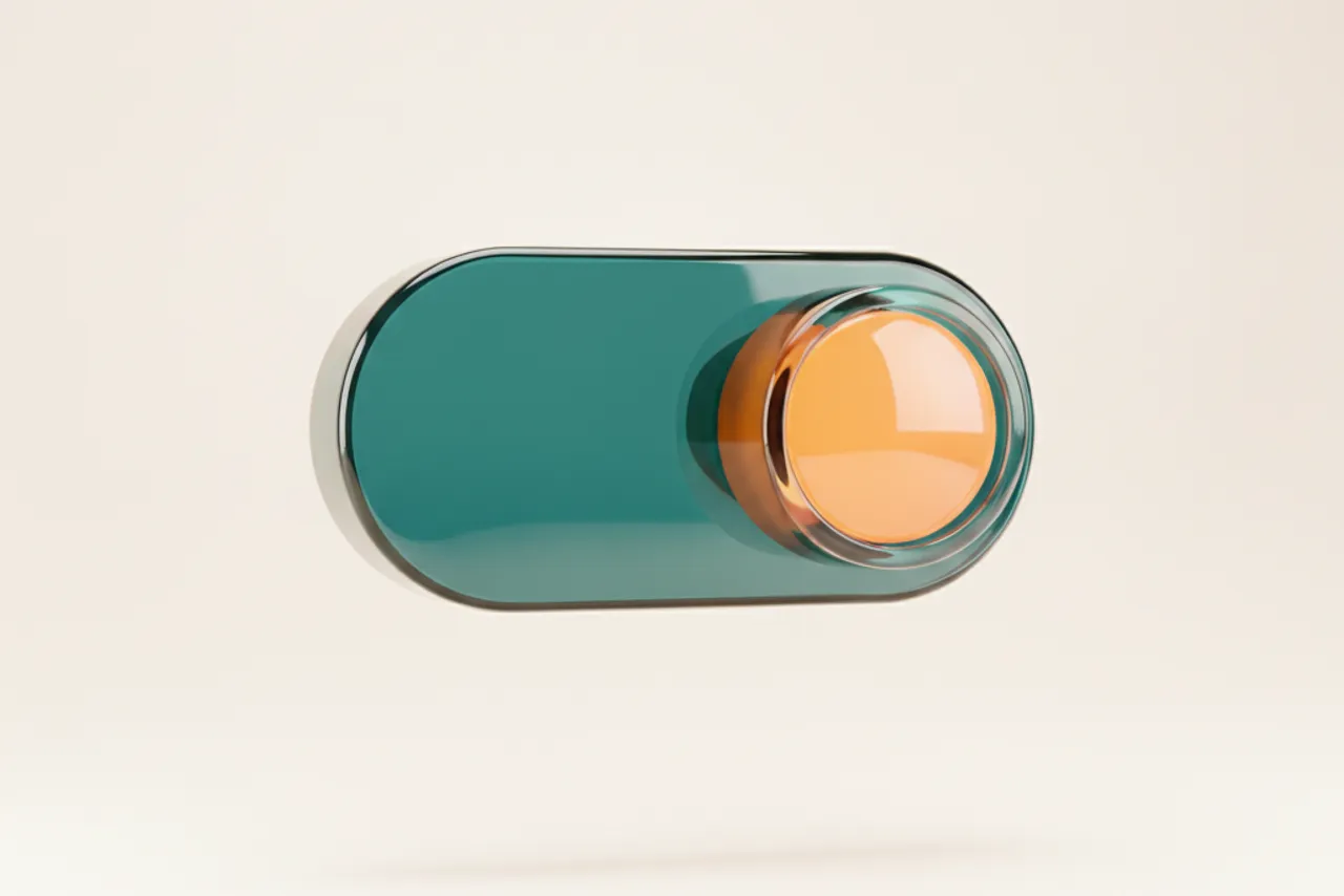 Glossy dark toggle switch with a teal indicator light