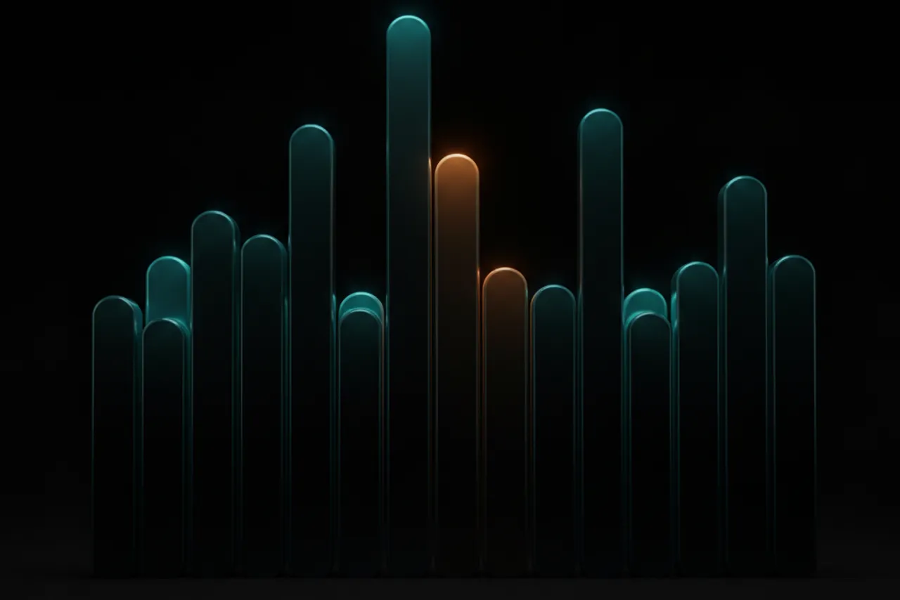Sculptural audio waveform with glowing teal edges